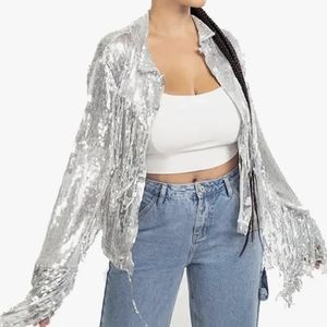 Sequin fringe jacket disco